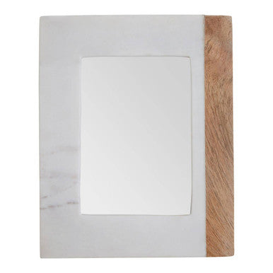 Rectangular mirror with wooden frame on a white background