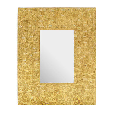 Rectangular mirror with a textured yellow frame on a white background