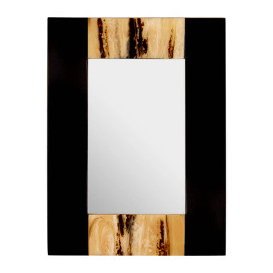 Rectangular mirror with a wooden frame on a white background