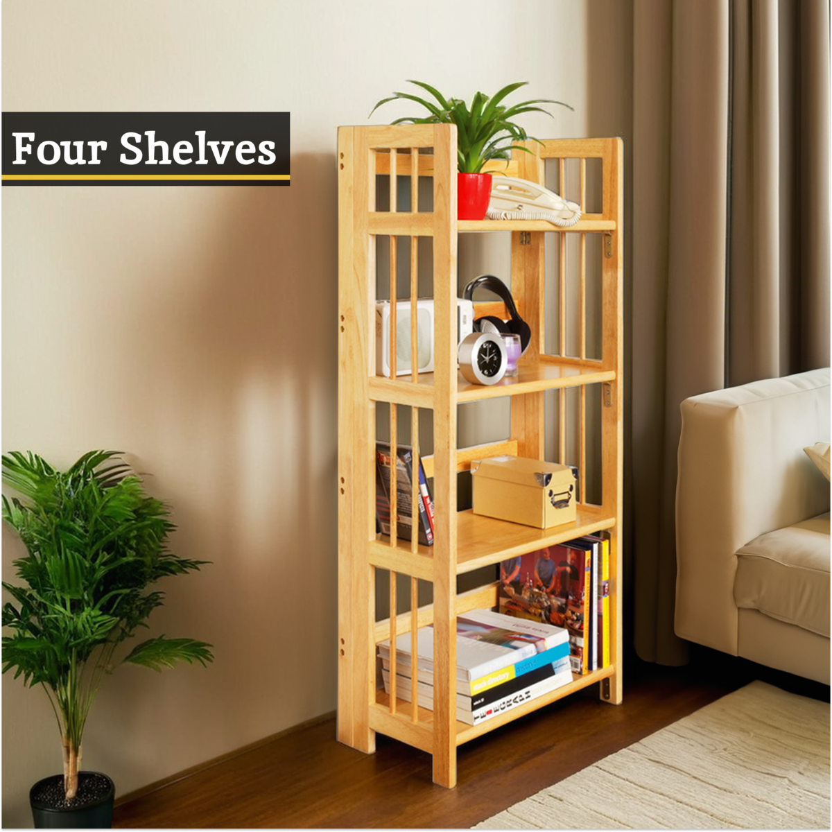 Heva Four Tier Tropical Hevea Wood Shelf Unit - image 4