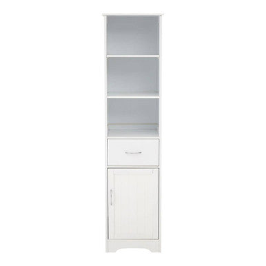 White bathroom cabinet with a mirror on a white background
