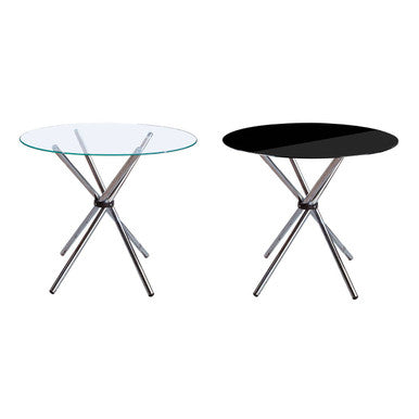 Clear Glass Top Round Dining Table with Silver Finish Metal Cross Base, Afton