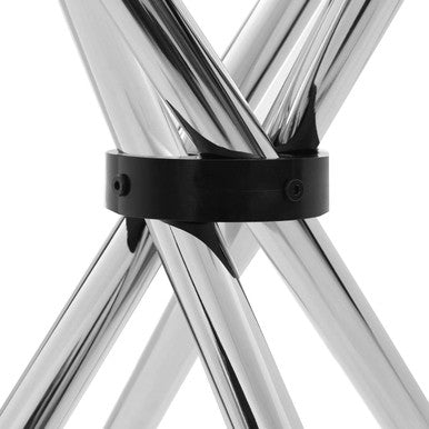 Clear Glass Top Round Dining Table with Silver Finish Metal Cross Base, Afton