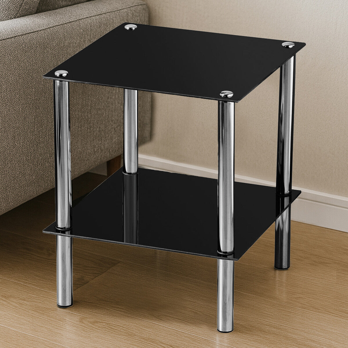 Adam 2 Tier Black Glass End Table - image 1