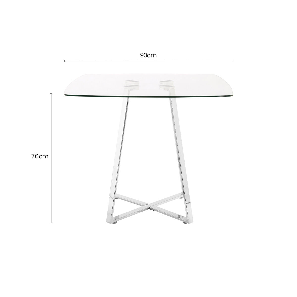 Clear Glass Square Dining Table with Silver Finish Metal Base, Metropolitan