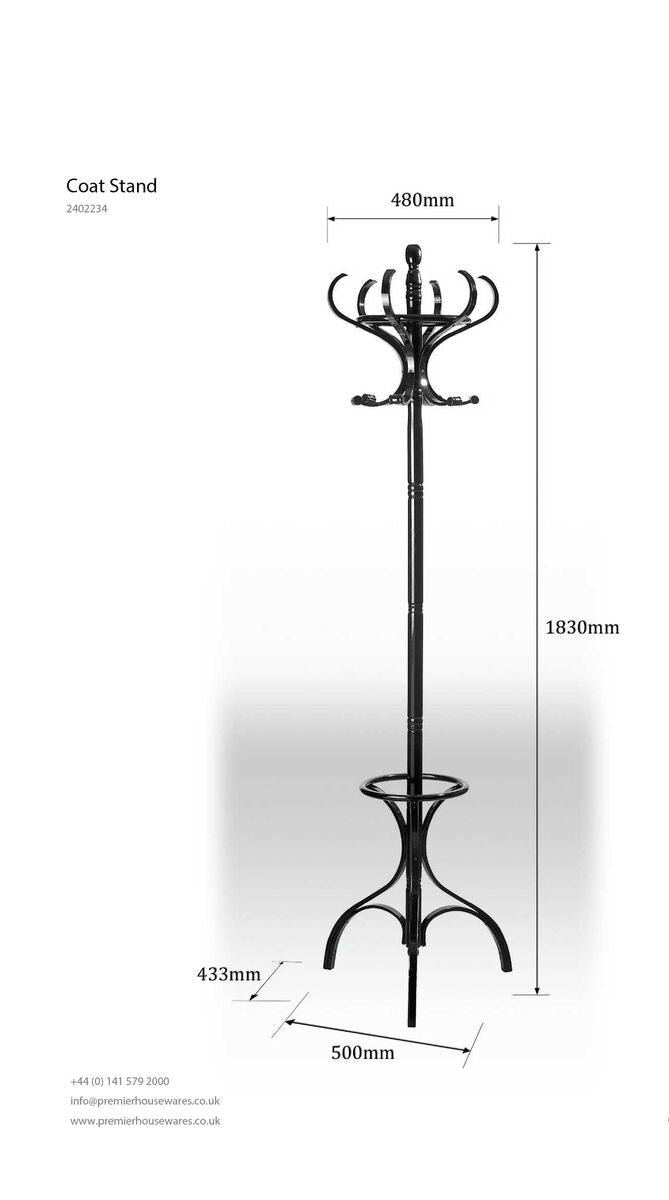 Kennedy Black Finish Floor Standing Coat Stand