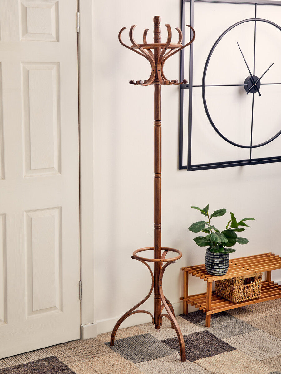 Kennedy Walnut Finish Solid Birchwood Coat Stand