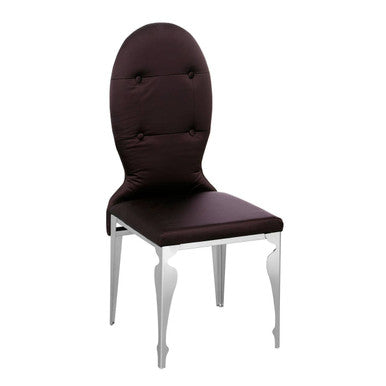 Brown upholstered chair with white legs on a white background