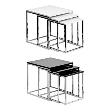 Matte White Top Nest of 3 Tables with Chrome Frame, Fulton