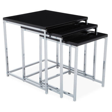 Fulton Black Nest Of 3 Tables With Chrome Frame