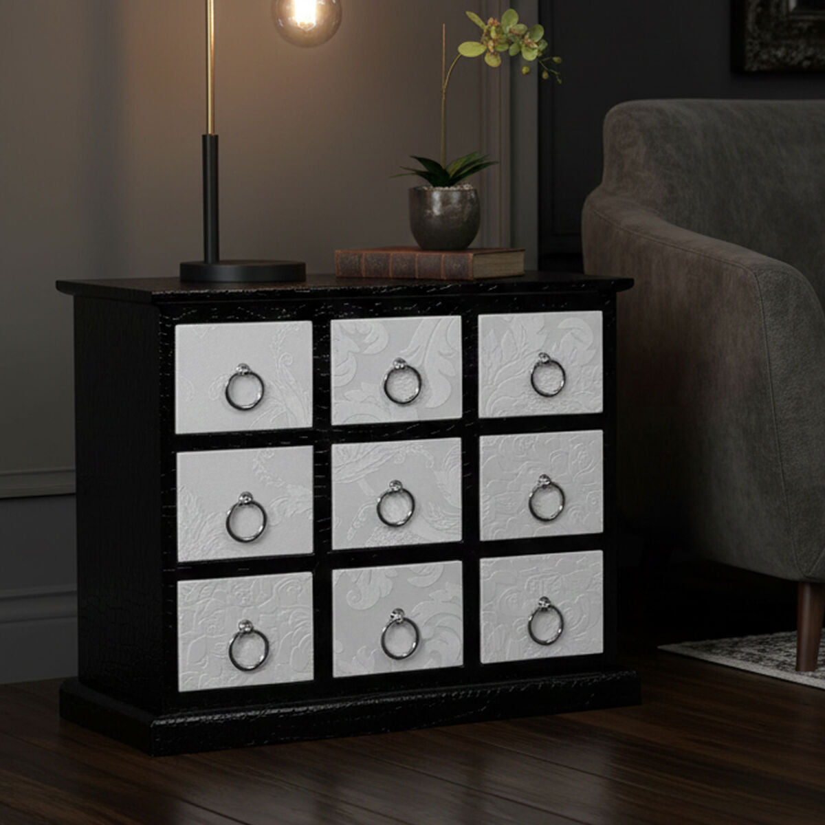 Carla 9 Drawer Crocodile Leather Effect Rectangular Cabinet