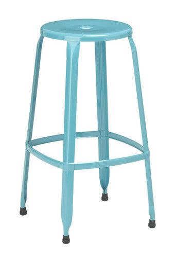 Turquoise metal bar stool on a white background