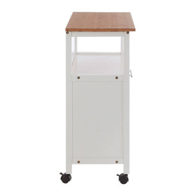 Harlow White and Bamboo Top 1 Drawer Kitchen Trolley