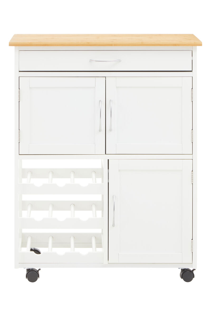 Harlow White And Bamboo Top Kitchen Trolley - image 2