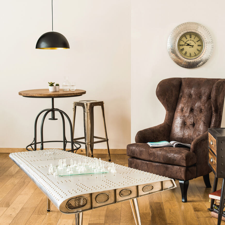 Fir Wood Top Height Adjustable Round Side Table with Industrial Metal Base, Foundry