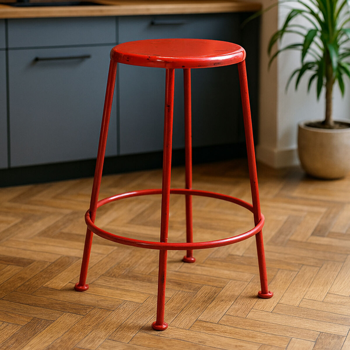 Artisan Red Metal Stool - image 2