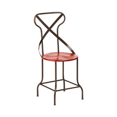 Bar stool with red seat and black metal frame on a white background