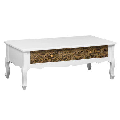White coffee table with decorative inlay on a white background