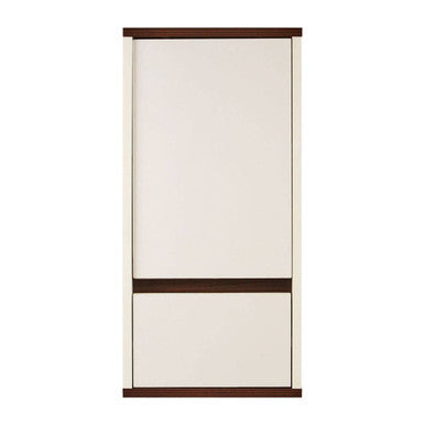 White sliding door with brown frame on a white background