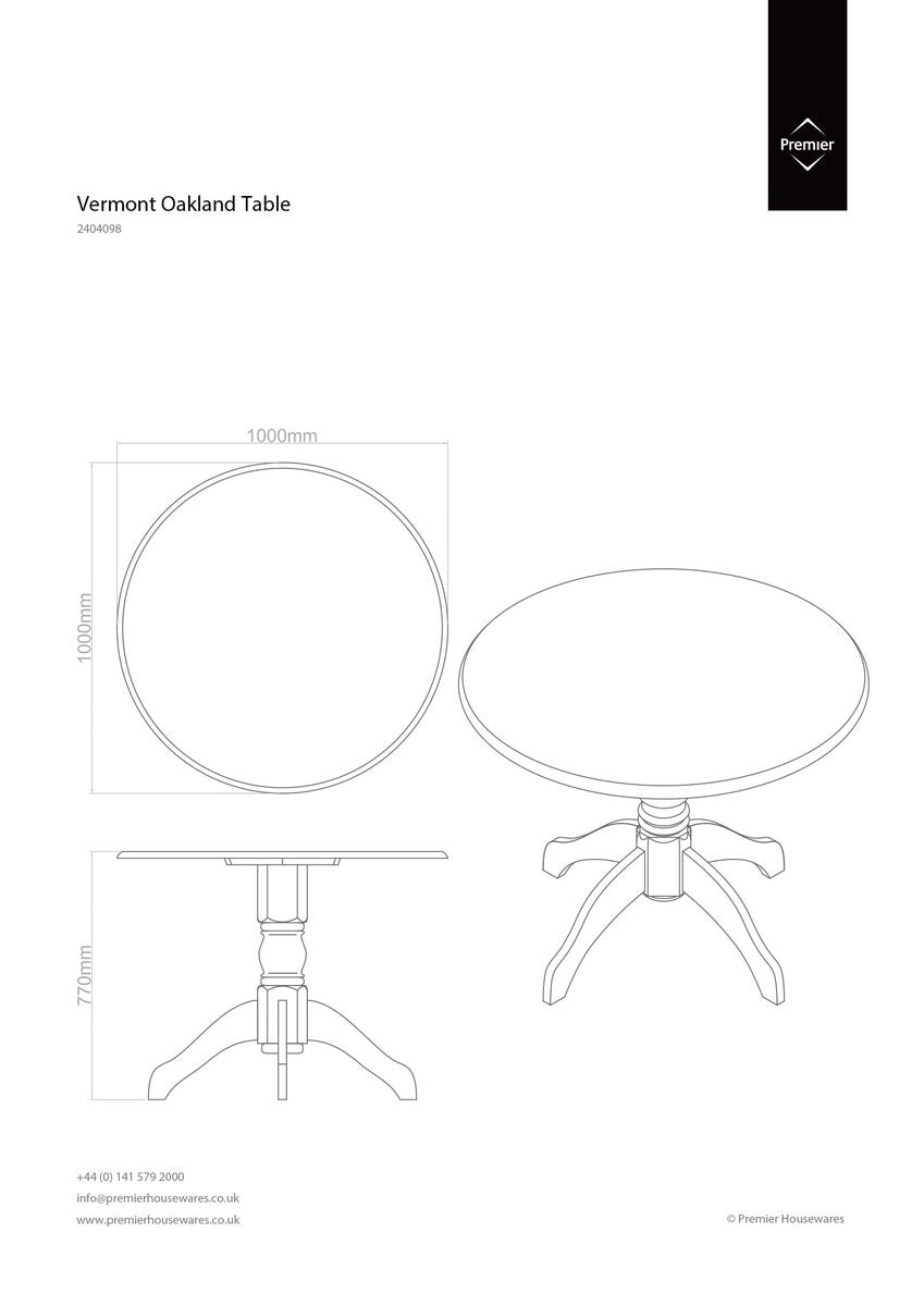 Natural Oak Veneer Wood Top Round Dining Table with Black Finish Rubberwood Base, Vermont