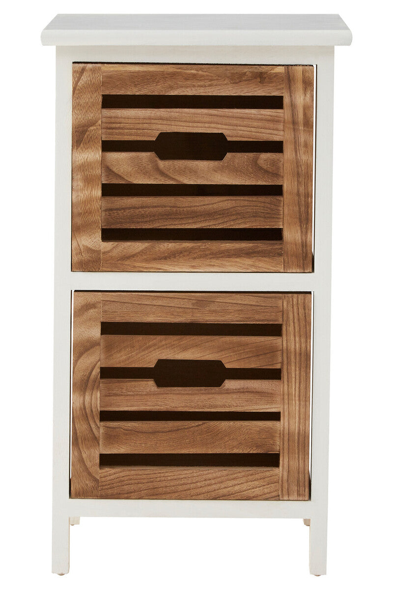 Wooden cabinet with two drawers on a white background