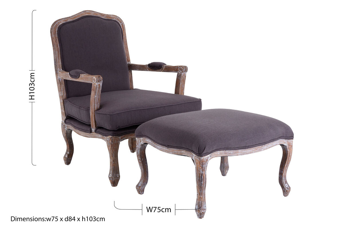 Rococo Grey Linen Mix Chair And Footstool