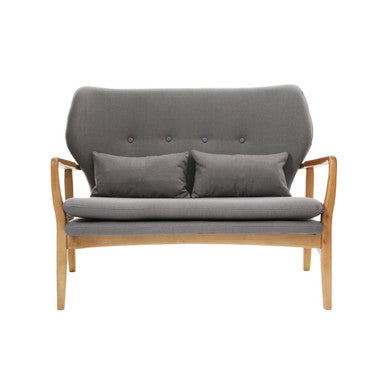 Stockholm 2 Seat Grey Sofa With Birchwood Frame