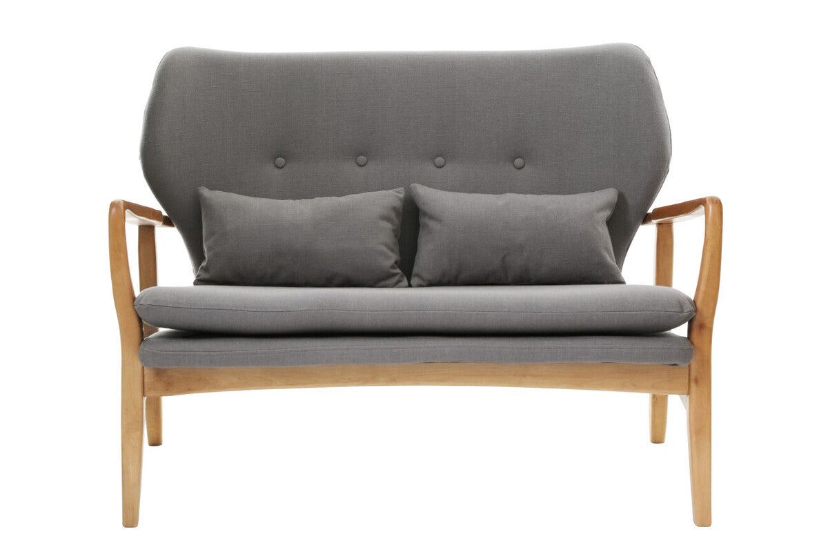 2 Seater Grey Sofa with Birchwood Frame, Stockholm
