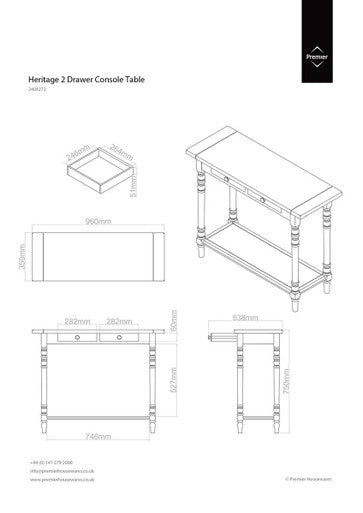 Heritage 2 Drawers White Console Table