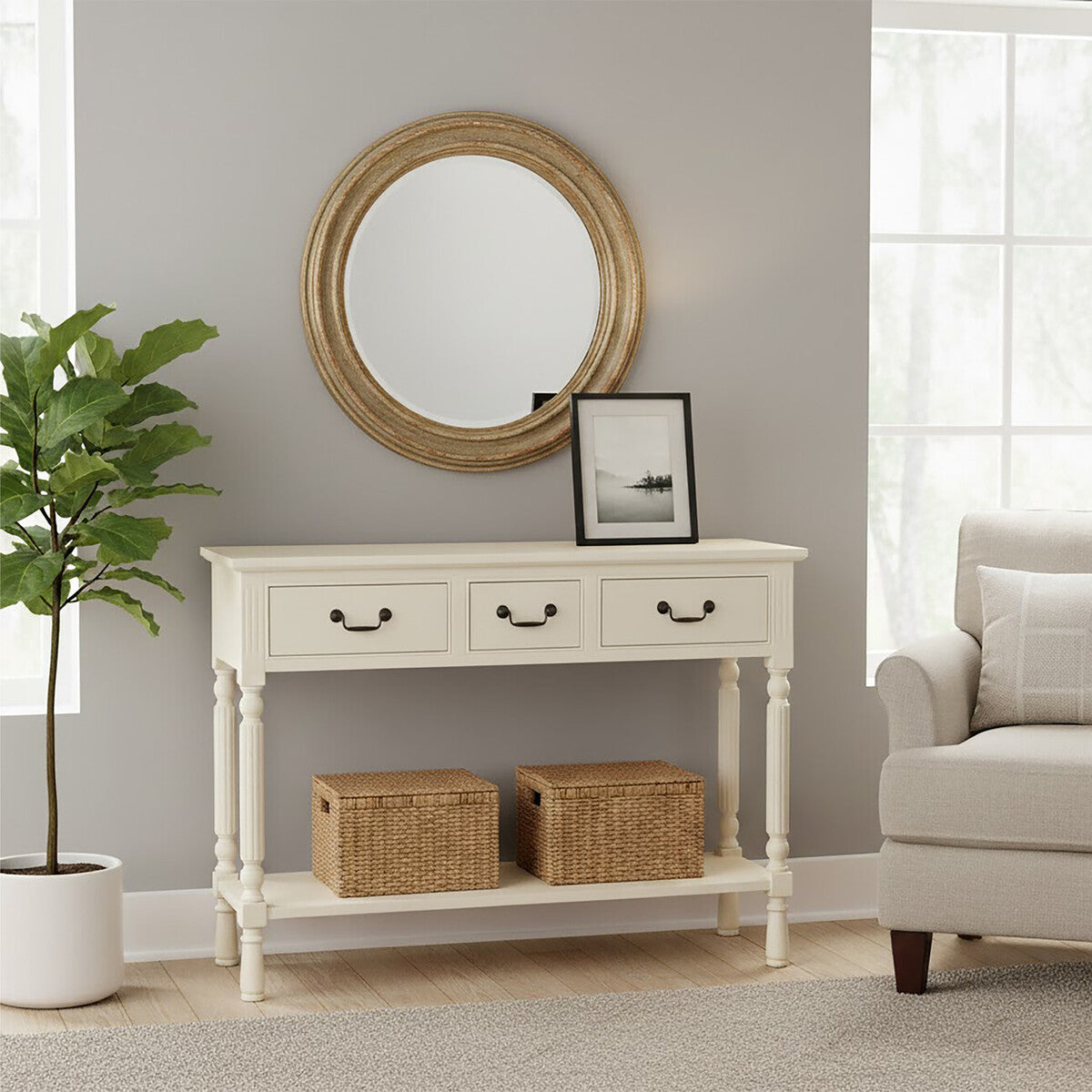 Heritage 3 Drawer Ivory Console Table