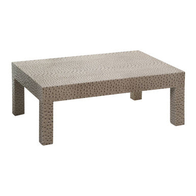Rectangular coffee table with a textured surface on a white background