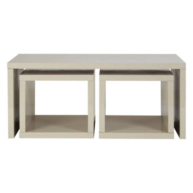 Set of two beige nesting tables on a white background