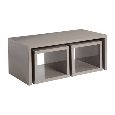 Gray modern coffee table with two shelves on a white background