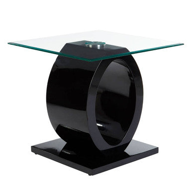 Tempered Glass Top O-Shaped Side Table with Black MDF Base, Halo