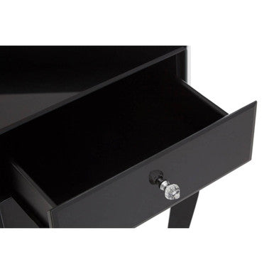 1 Drawer Black Mirrored Glass Top Side Table with MDF Base, Orchid