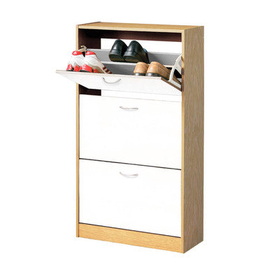 Quinn White And Oak Veneer 3 Drawer Shoe Cupboard - image 1