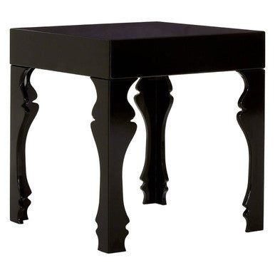Black High Gloss MDF Side Table with Decorative Shaped Curved Legs, Luis