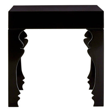 Black High Gloss MDF Side Table with Decorative Shaped Curved Legs, Luis