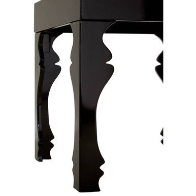 Black High Gloss MDF Side Table with Decorative Shaped Curved Legs, Luis