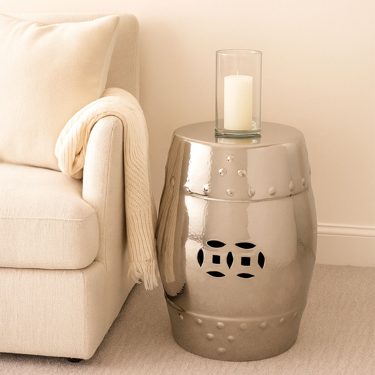 Torcello Complements Silver Finish Table And Stool