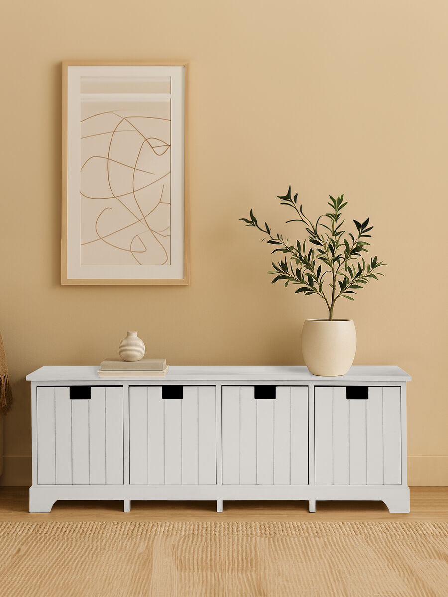 White Storage Bench with 4 Drawers | New England