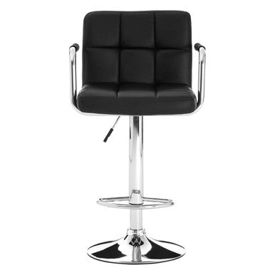 Black bar stool with chrome base on a white background