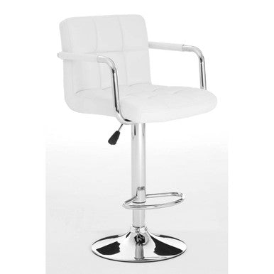 White bar stool with chrome base on a white background