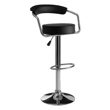 Black bar stool with chrome base on a white background