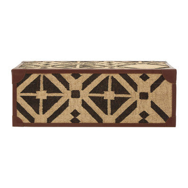 Rectangular ottoman with geometric pattern on a white background