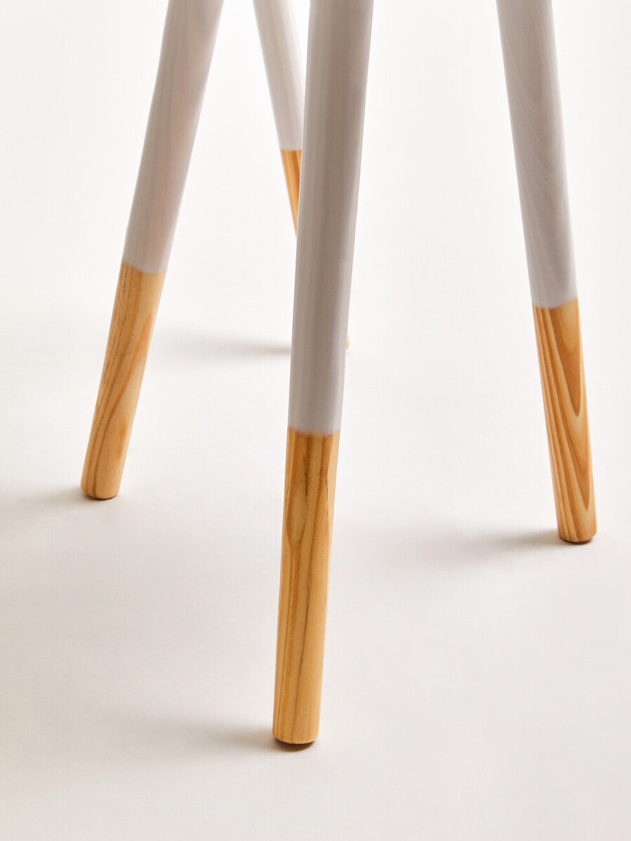 Set of 2 White Bamboo Round Nesting Side Tables with Natural Wood Legs, Viborg