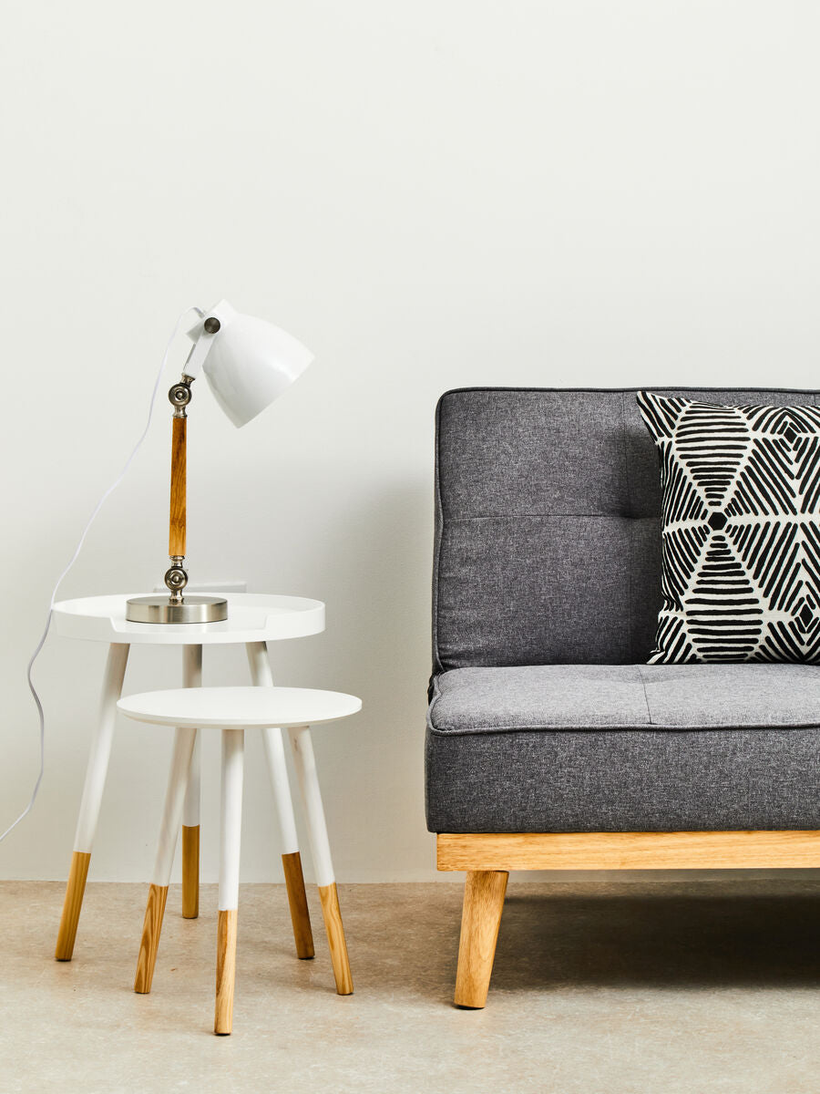 Set of 2 White Bamboo Round Nesting Side Tables with Natural Wood Legs, Viborg