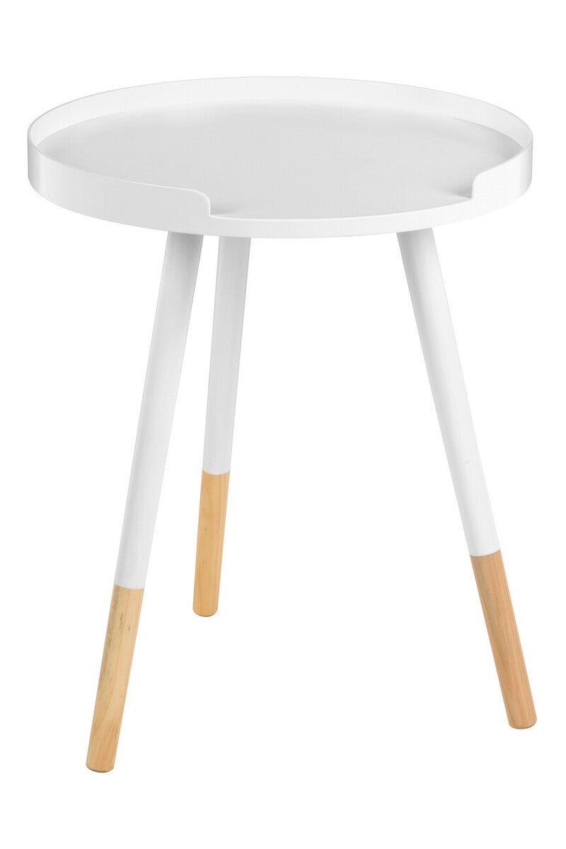 White Round Side Table with Natural Wood Effect Feet, Viborg