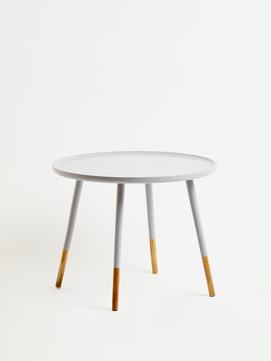 Grey Large Round Side Table with Natural Wood Effect Feet, Viborg
