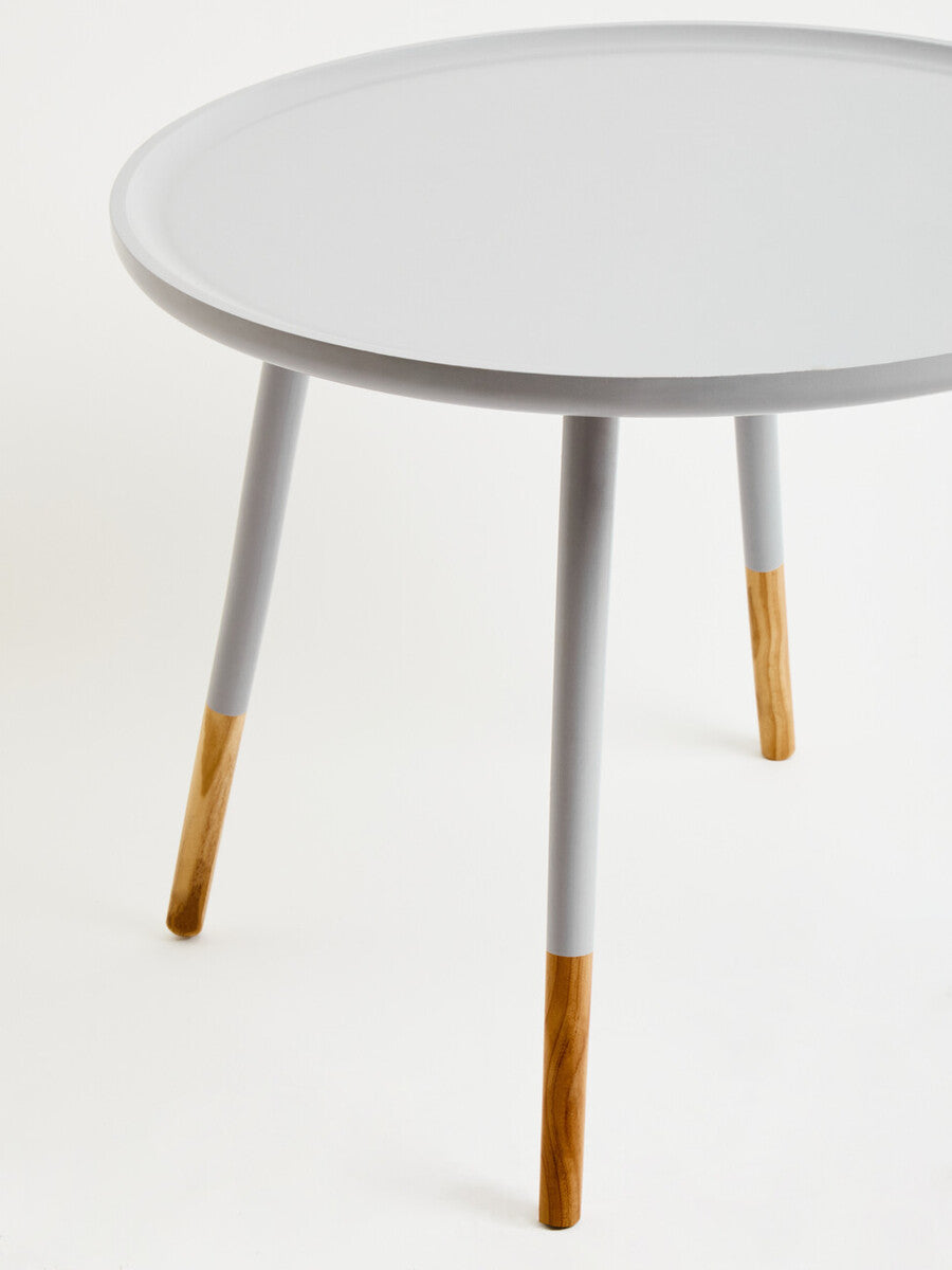 Grey Large Round Side Table with Natural Wood Effect Feet, Viborg